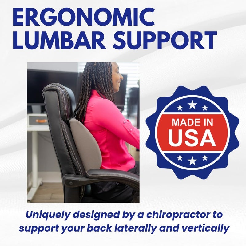 Back-Huggar Thin Ergonomic Bucket Seat Lower Lumbar Back Support Pillow Cushion for Office Chair, Car, Truck, Wheelchair, Gaming Chair and Recliner for Pain Relief Made in USA - Gray - Image 2